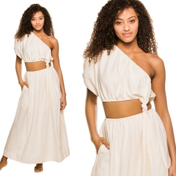 NWT! FARM Rio Off-White One Shoulder bridal resort Dress Size Medium - Picture 9 of 13